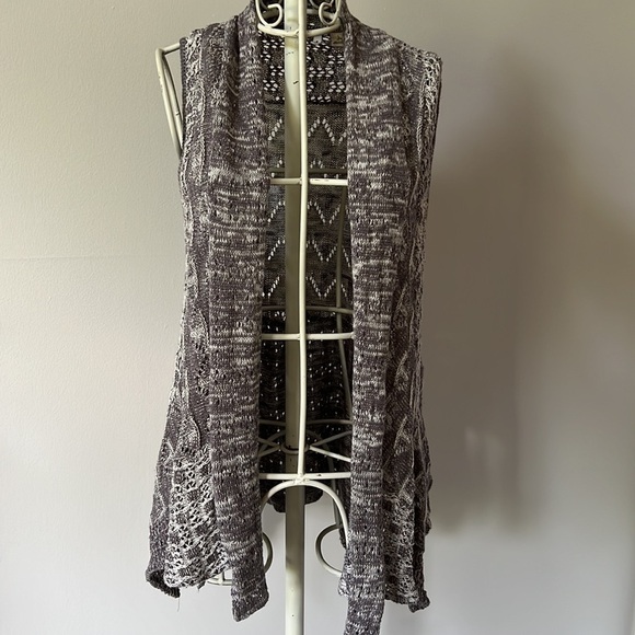 Anthropology Moth Gray Lavena Sweater Vest Pointelle Open front - Picture 2 of 7